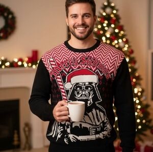Star Wars Christmas Cotton Blend "Merry Sithmas" Black Red White Sweater - S